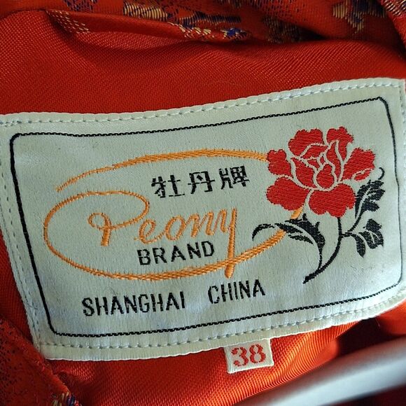 VINTAGE Peony Brand Red Kimono Womens Size 38 Frog Button Shanghai China - Picture 2 of 12